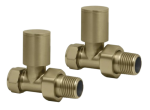 Round Straight Rad Valve pair, Brushed Brass
