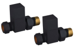 Square Straight Rad Valve pair, Black