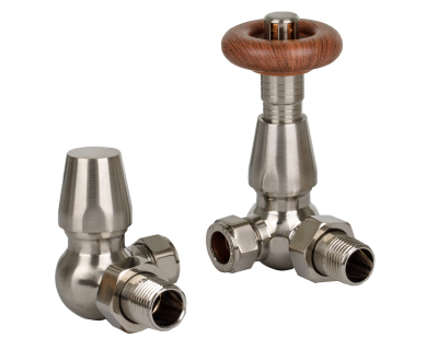 Traditional 15mm Corner TRV & lockshield - Brushed Nickel