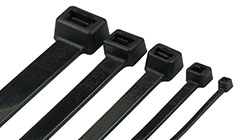Cable Ties black. 100x2.5(25), 140x3.6(25), 200x4.8(50), 300x4.8(50),370x4.8(25),370x7.6(25)