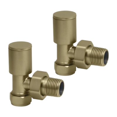 Round Angled Rad Valve pair, Brushed Brass