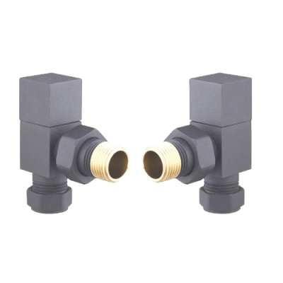 Square Angled Rad Valve pair, RAL7012