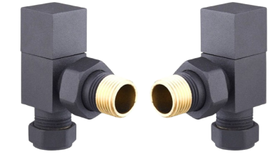 Square Angled Rad Valve pair, Anthracite