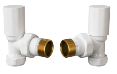 Round Angled Rad Valve pair, White