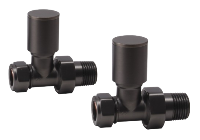Round Straight Rad Valve pair, Brushed Gunmetal