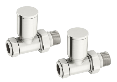 Round Straight Rad Valve pair, Brushed Nickel