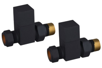Square Straight Rad Valve pair, Black