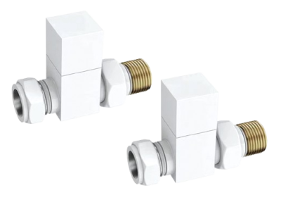 Square Straight Rad Valve pair, White
